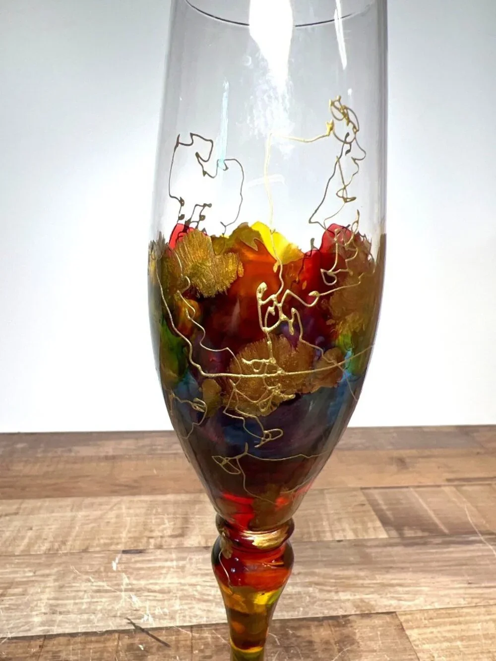 Royal Danube Champagne Glass Hand Painted Abstract Romania Crystal Stemware 10.5